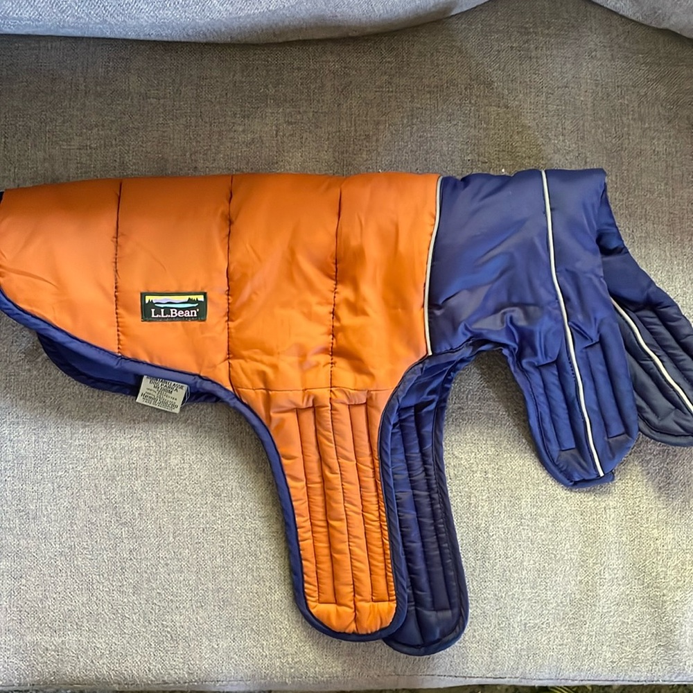 L.L. Bean Orange and Navy Puffer Dog Coat